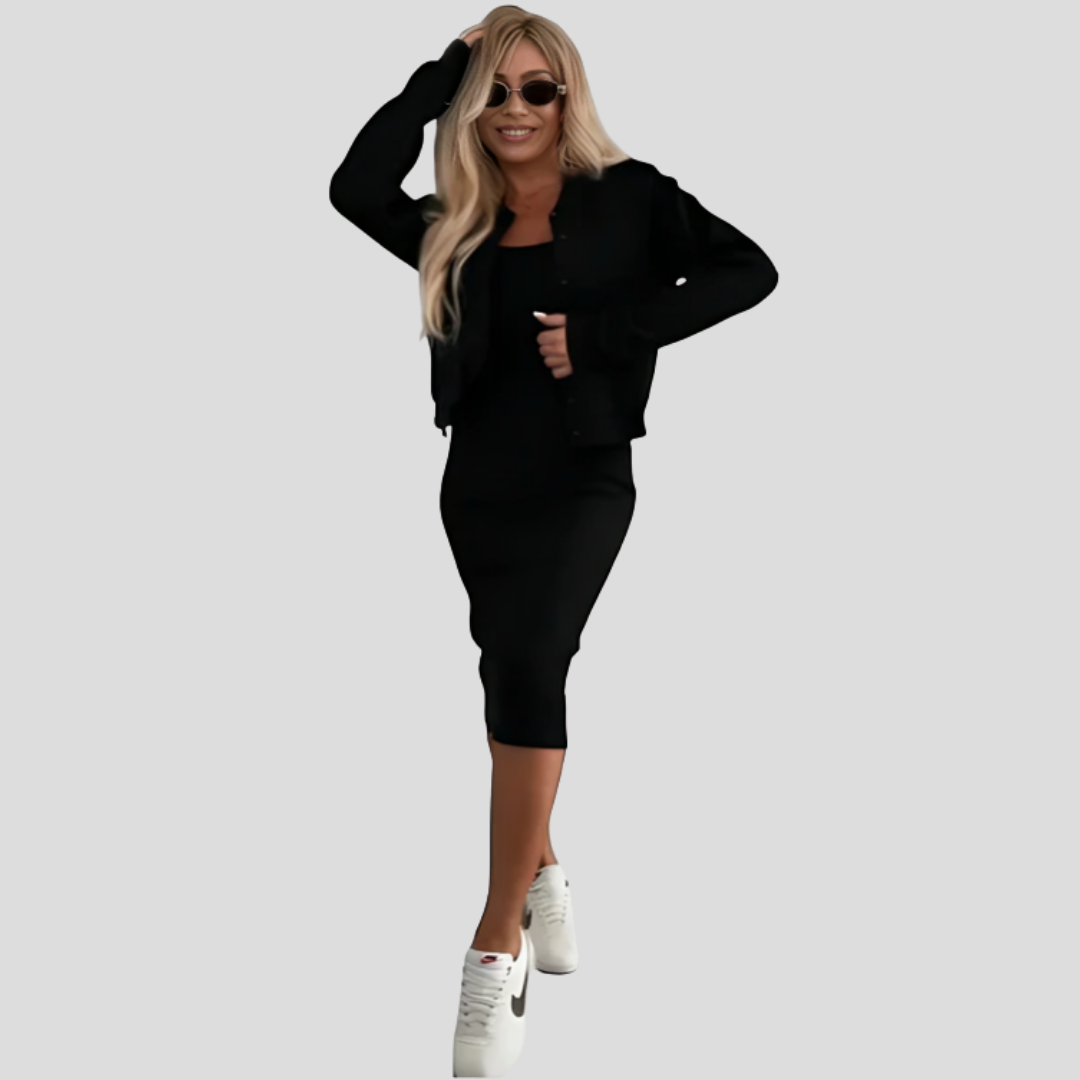 Karin™ | Completo con Abito Midi in Maglia a Coste